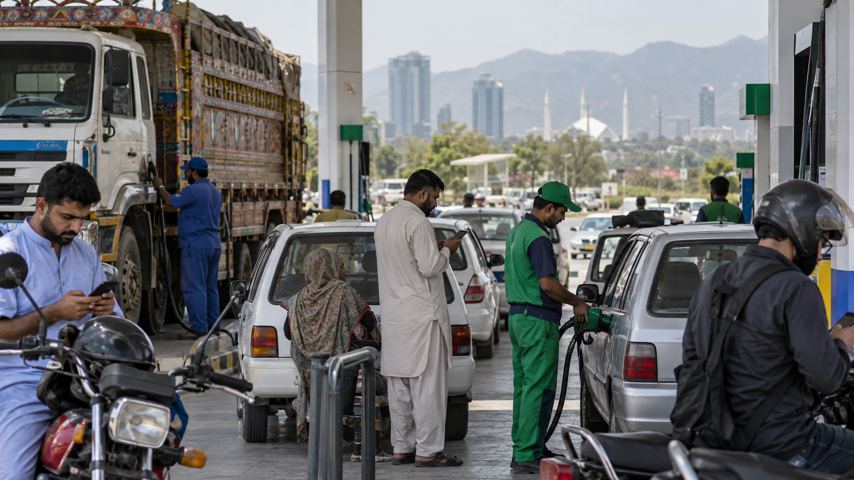 Editorial image of a Pakistan petrol station after fuel price revision