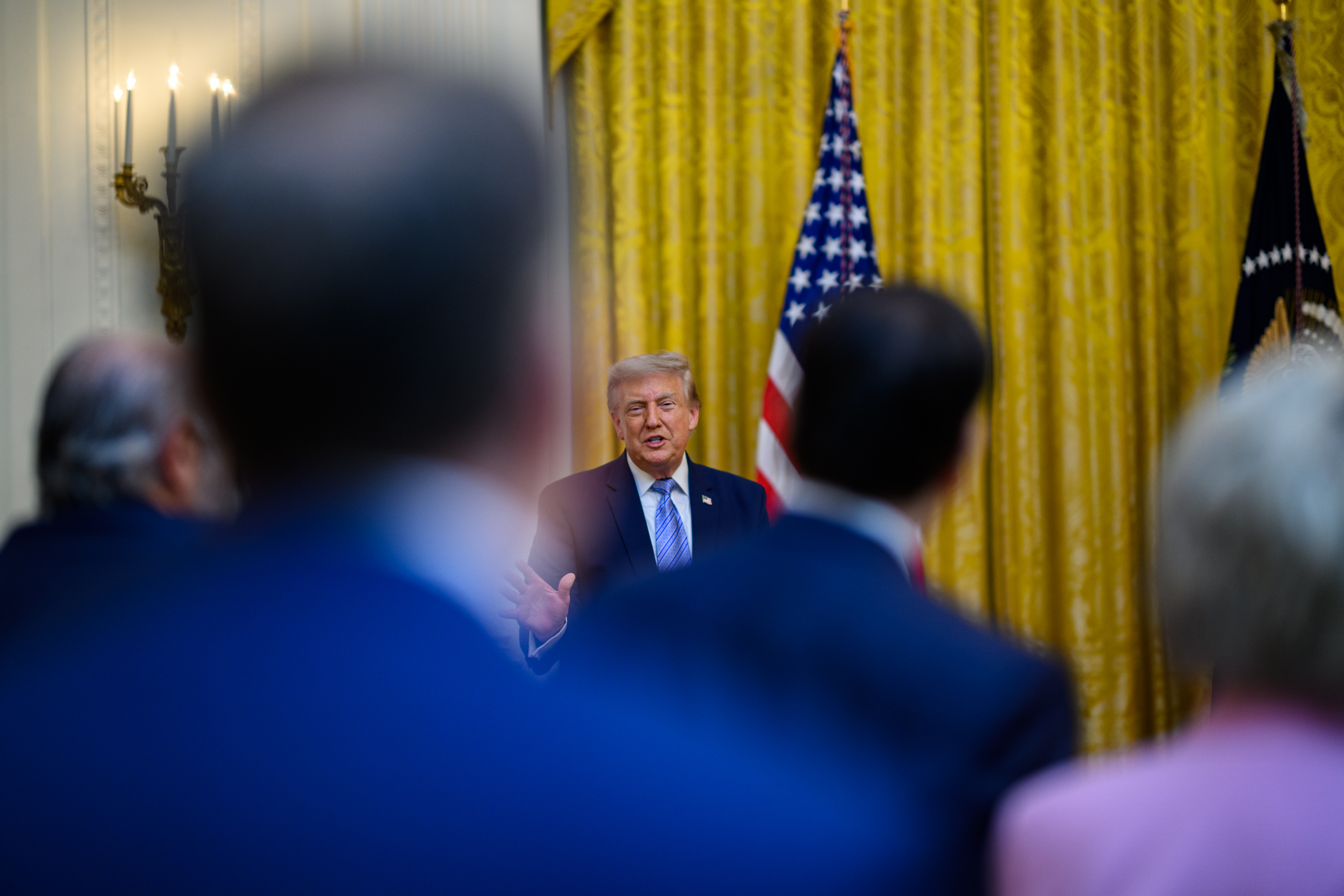 President Donald Trump delivers an address in the White House East Room in July 2026; file photograph