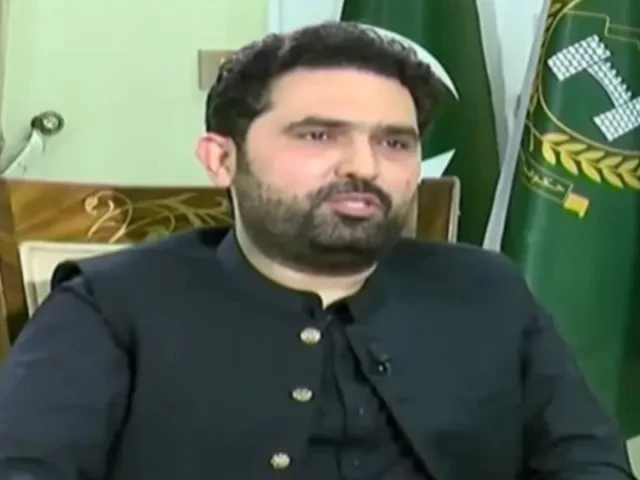 Khyber Pakhtunkhwa Chief Minister Mohammad Sohail Afridi speaks during a televised appearance
