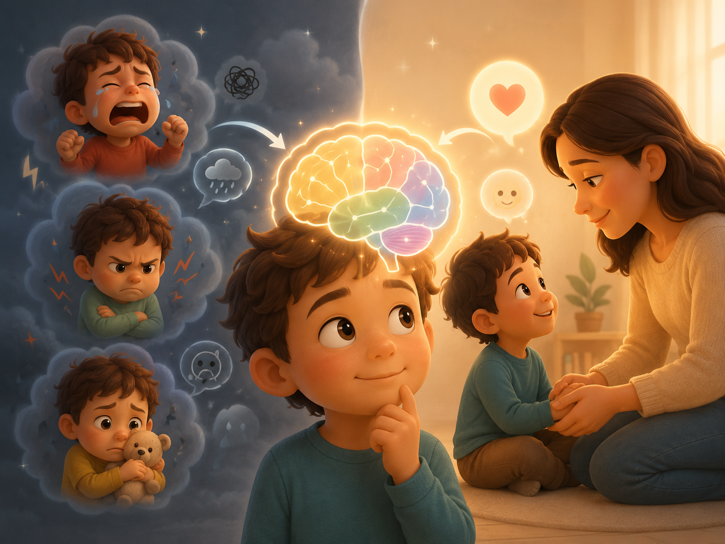 Illustration douce évoquant le monde intérieur de l'enfant