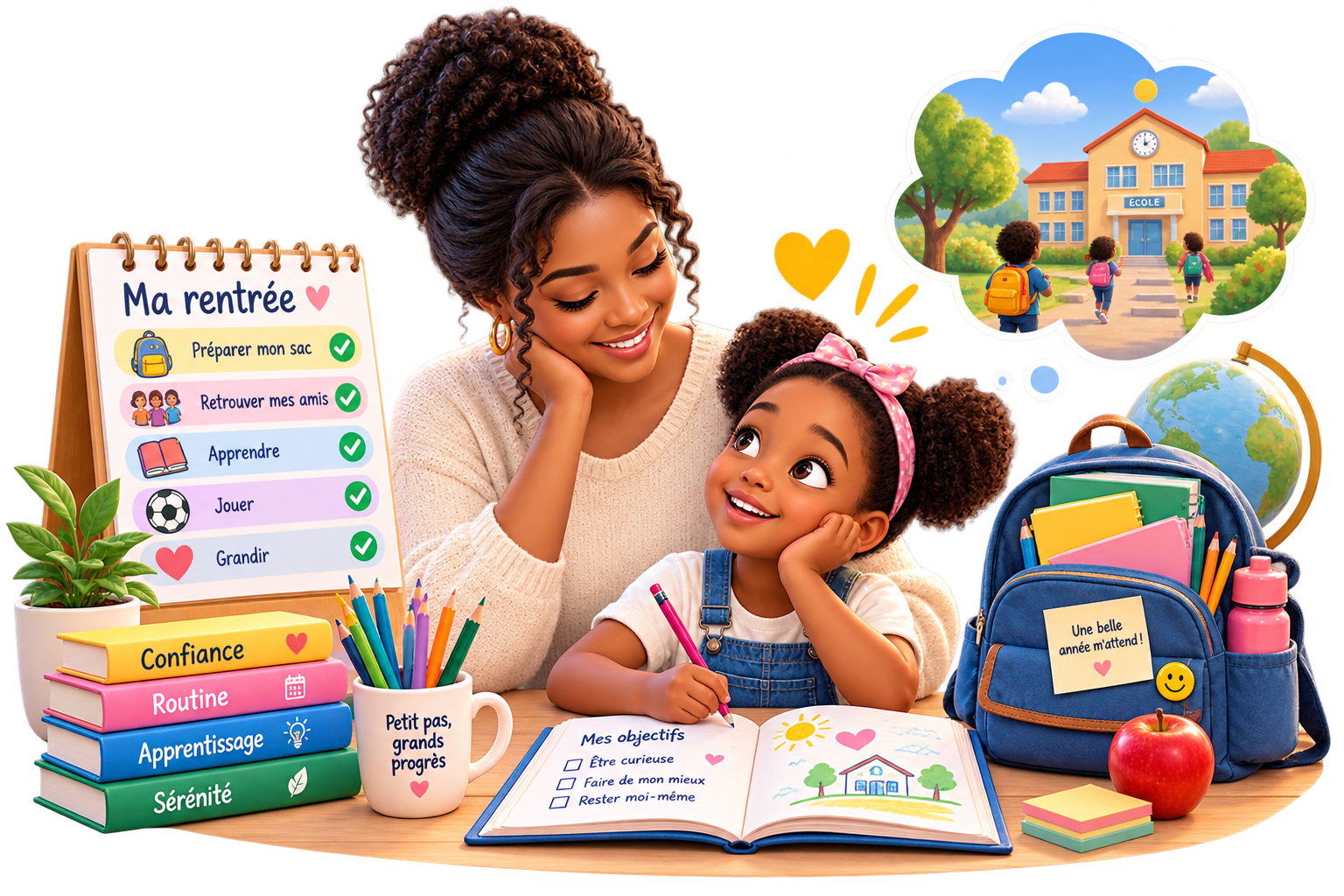 Illustration d'un enfant prêt pour la rentrée