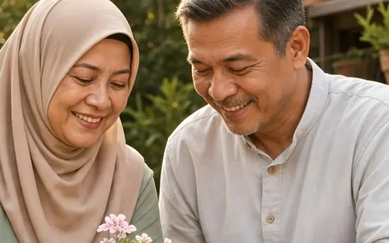 Pasangan gembira berkebun