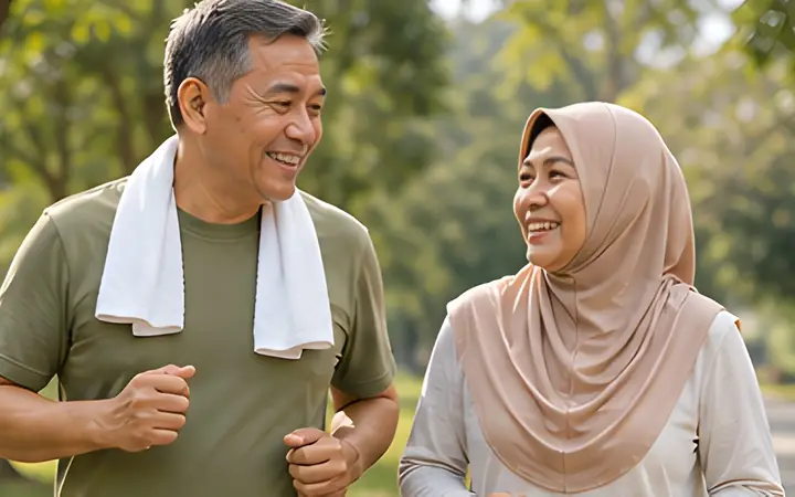 Pasangan berjalan di taman