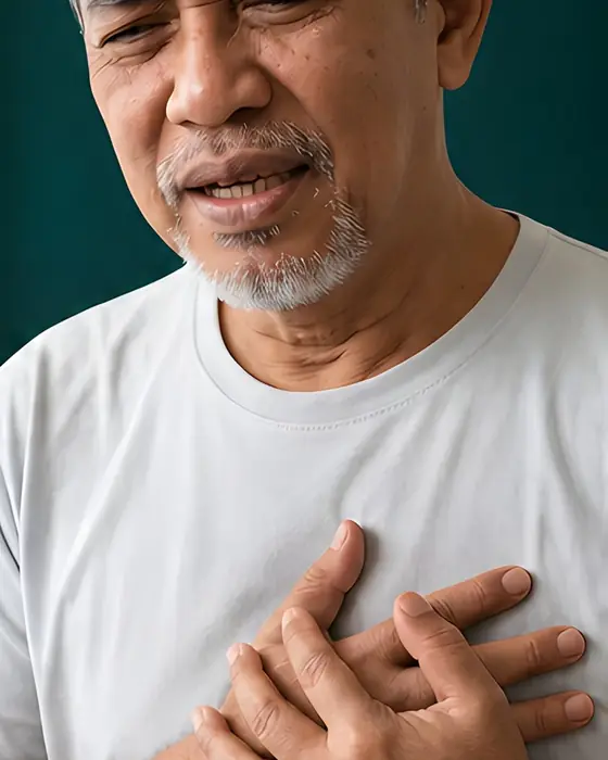 Lelaki memegang dada, jantung berdebar