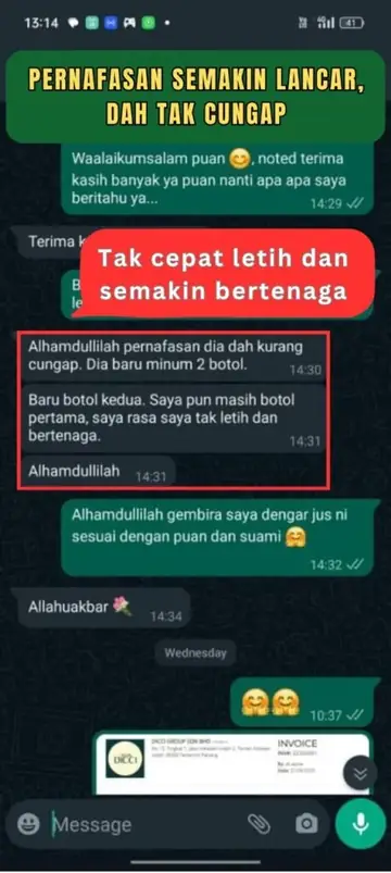 Screenshot WhatsApp: pernafasan semakin lancar