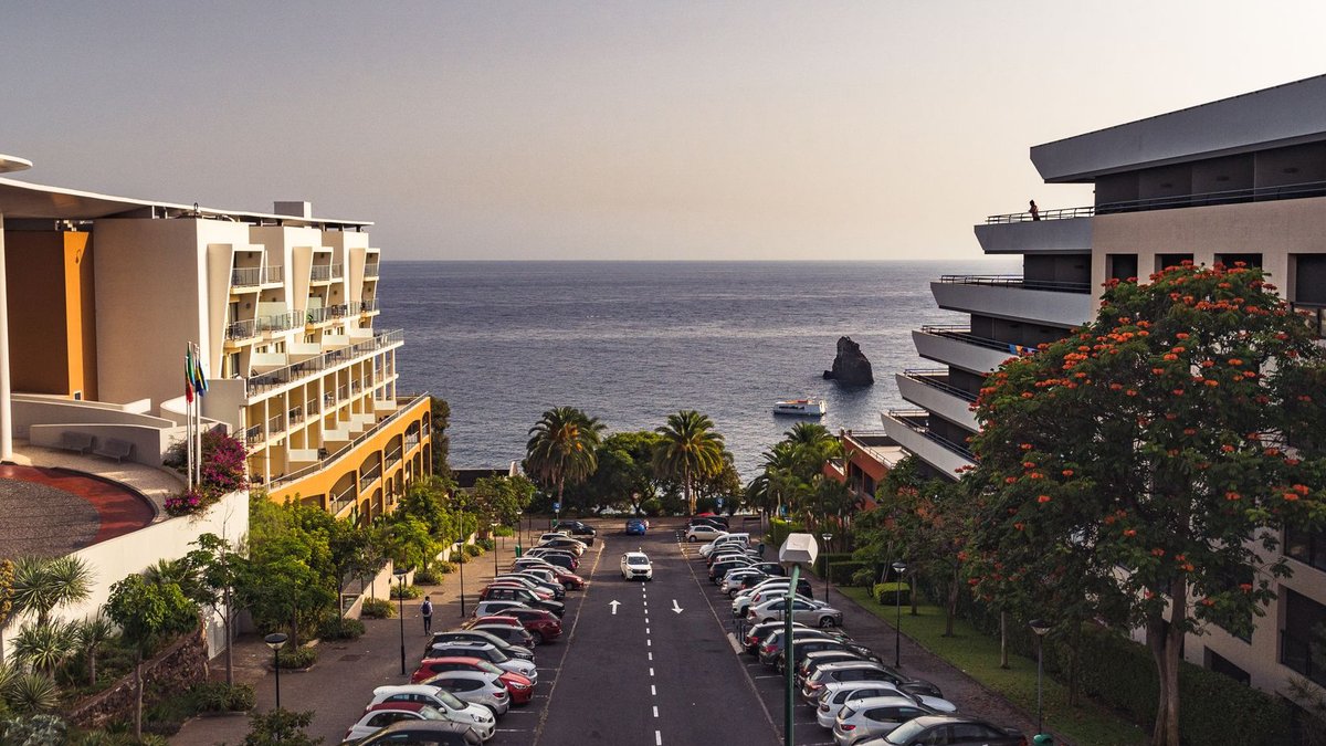 Beautiful seaside view of Madeira's modern architecture and scenic coastline.
