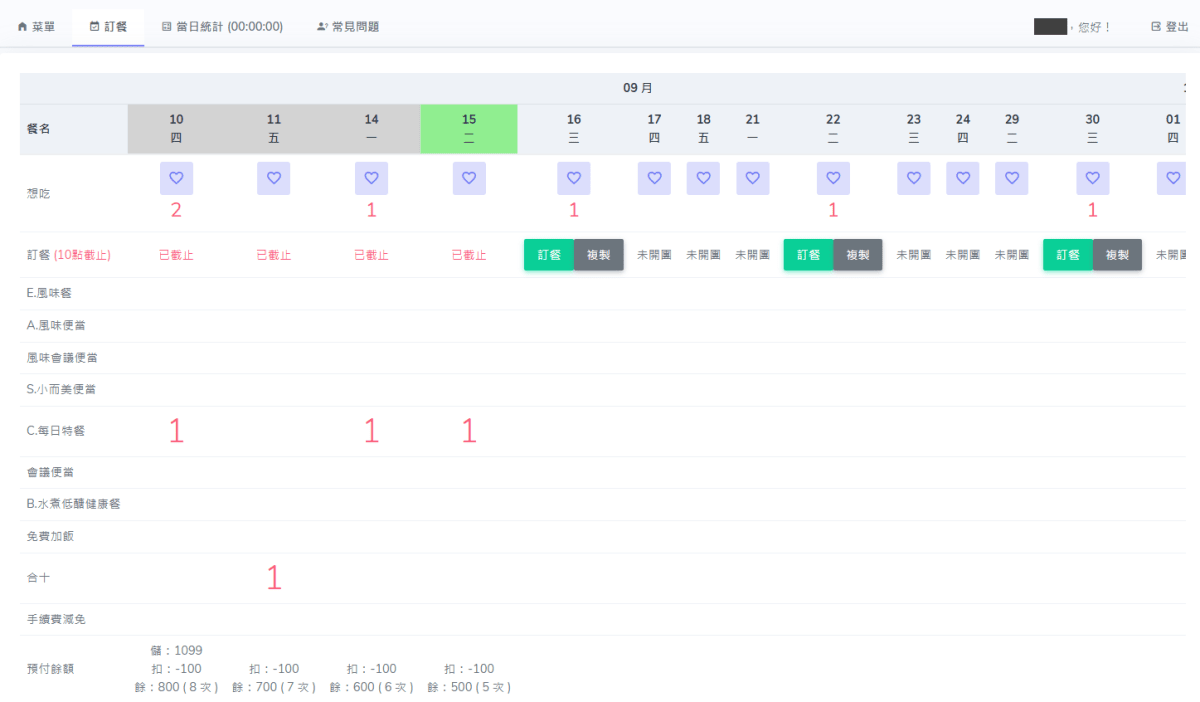 2024 年最初的訂餐頁
