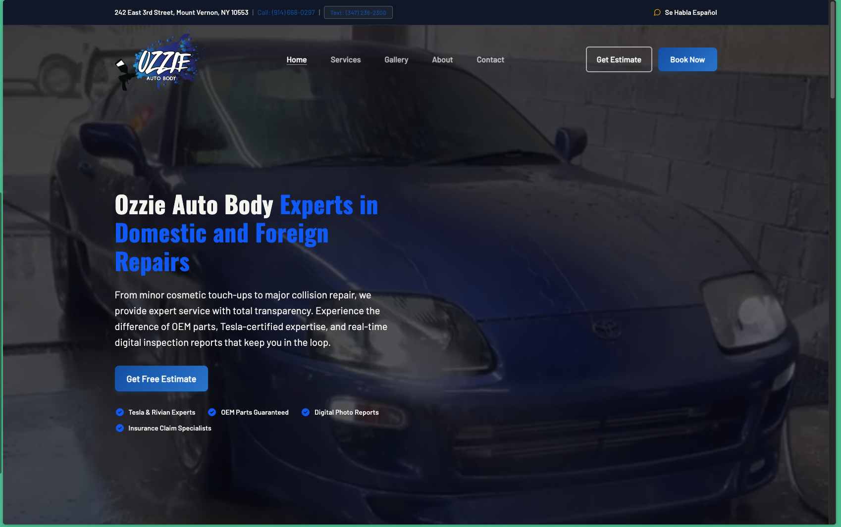 Ozzie Auto Body website screenshot
