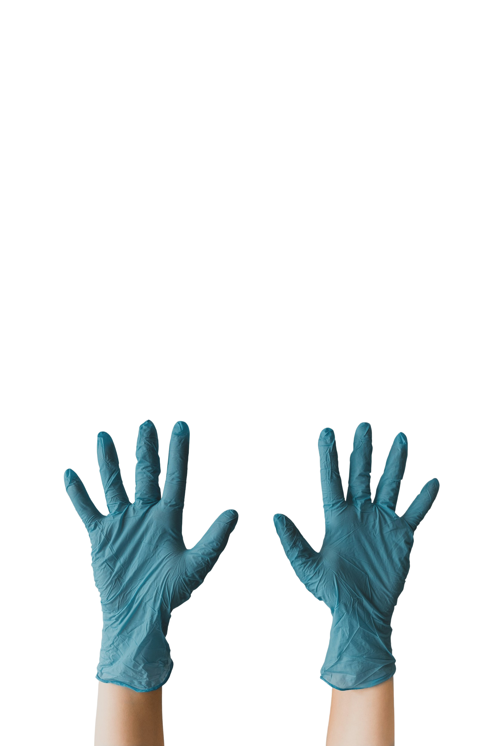 Person mit blauen Handschuhen