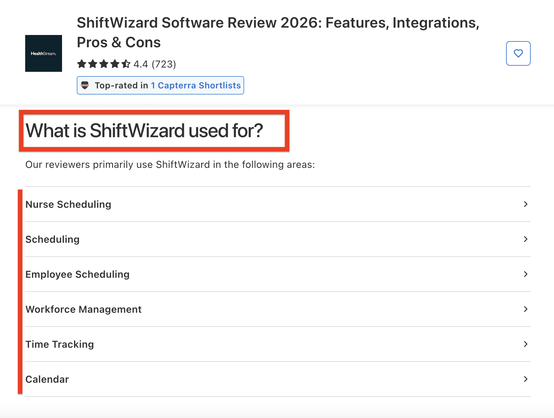 Screenshot showing additional categories listed under 'What is this product used for?' section on Capterra