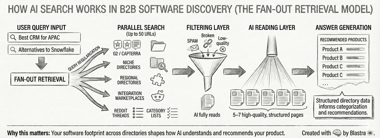 AI systems analyzing structured directory data to determine software recommendations
