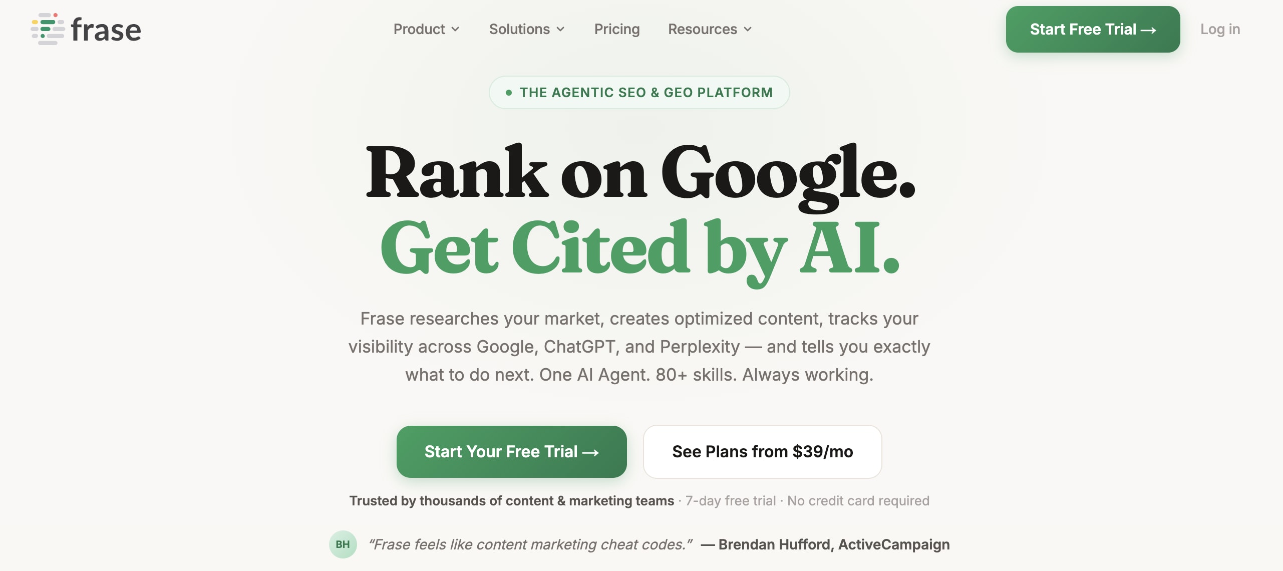 Frase AI Visibility interface