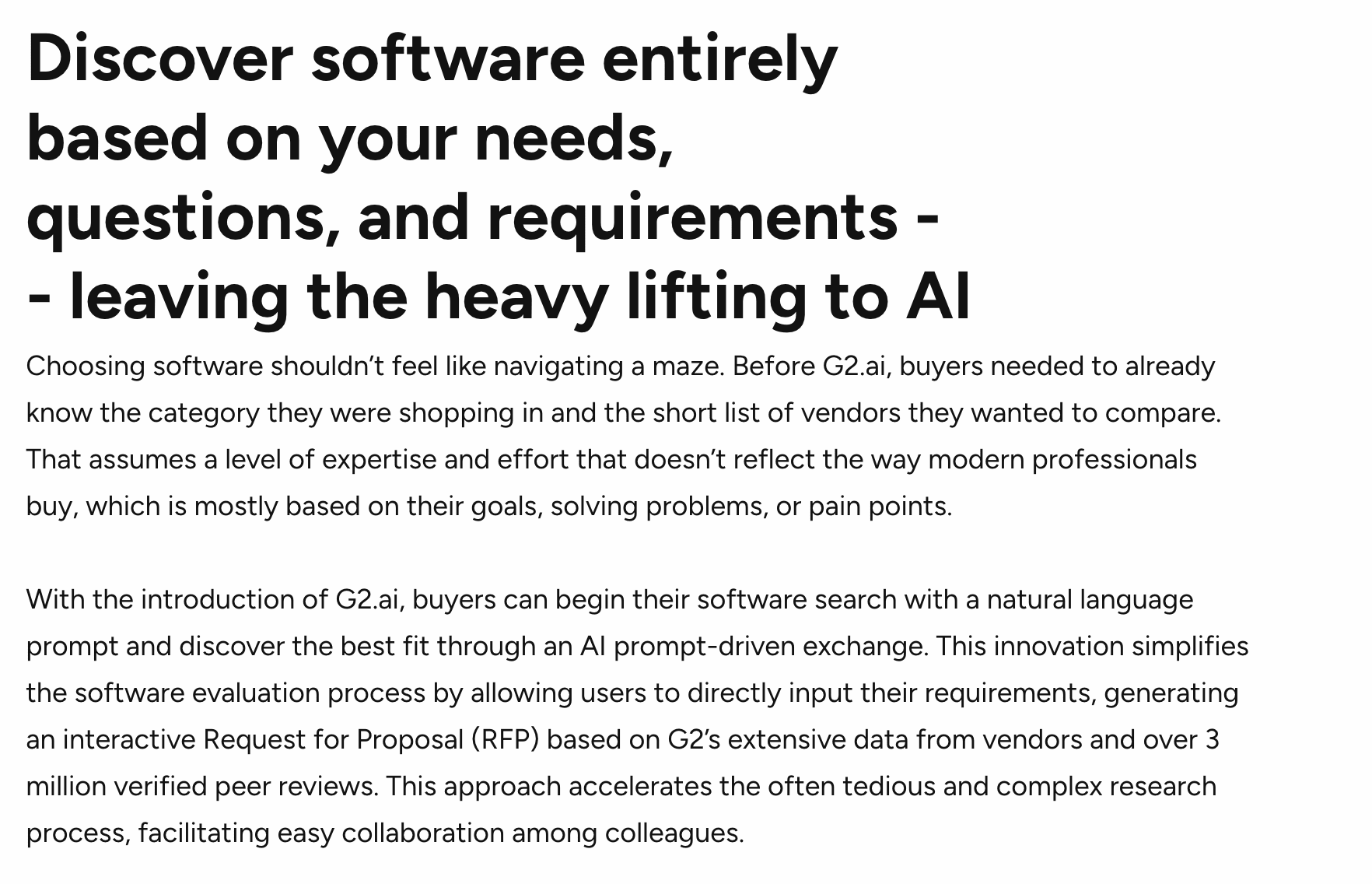 G2's June 2025 announcement: 'Discover software entirely based on your needs, questions, and requirements - leaving the heavy lifting to AI'