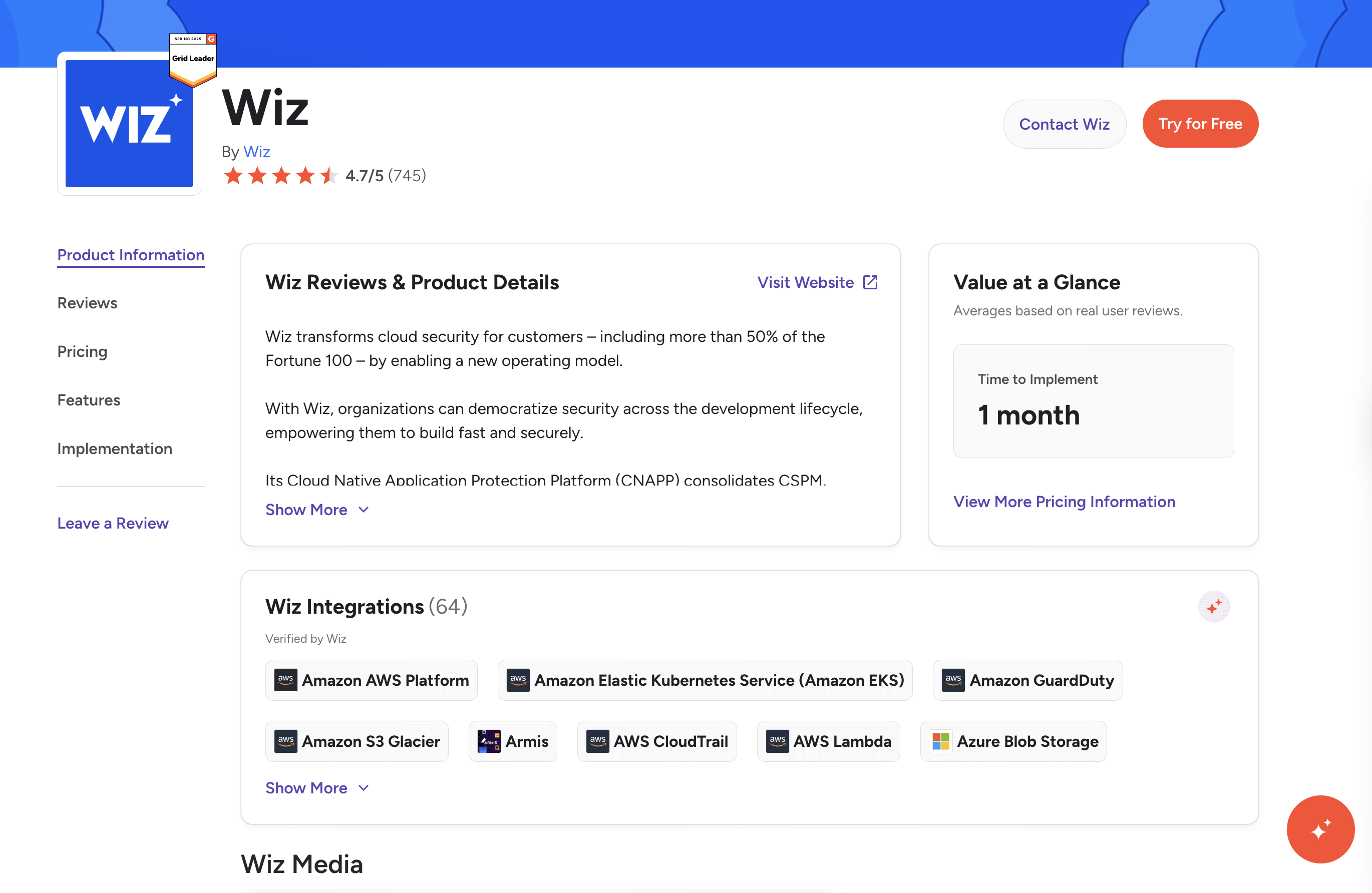 Wiz listing on G2 with reviews, ratings and badges