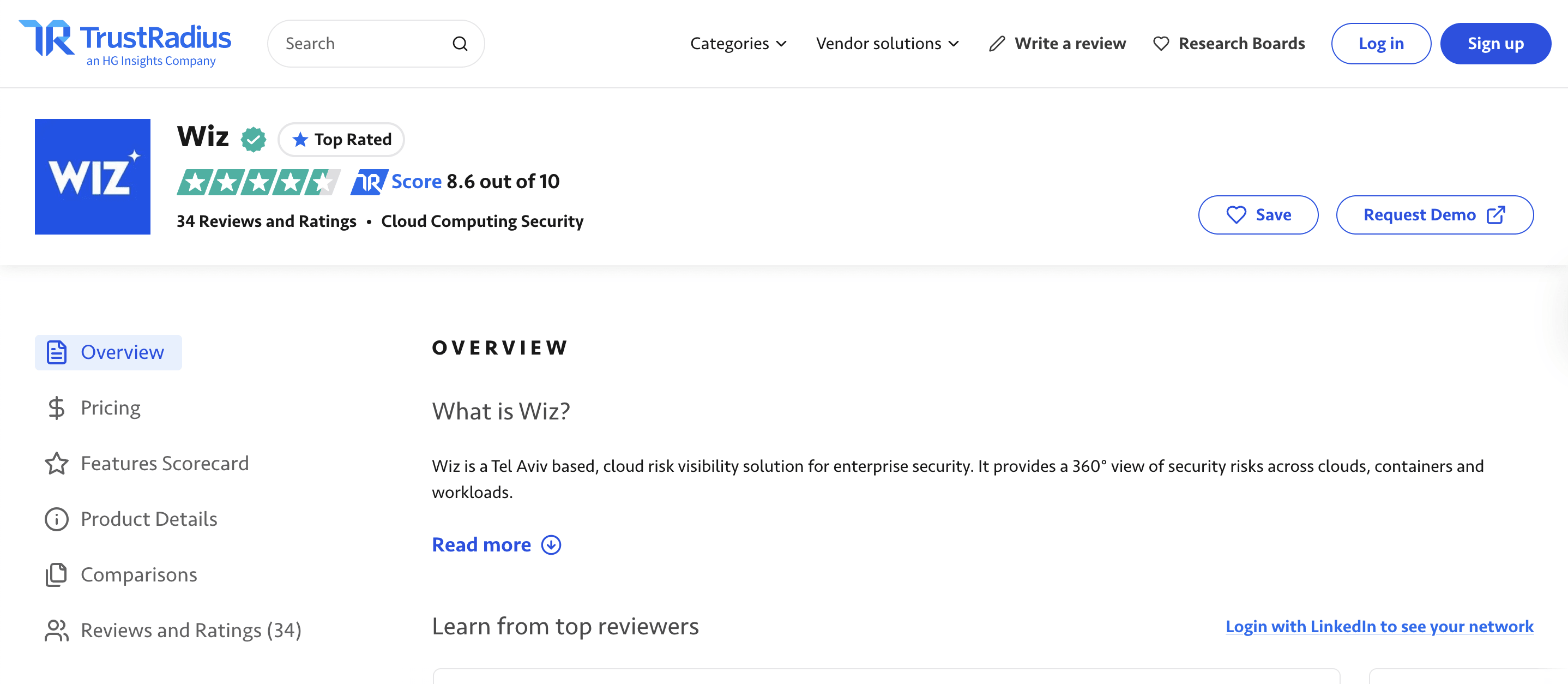 Wiz listing on TrustRadius with detailed user reviews