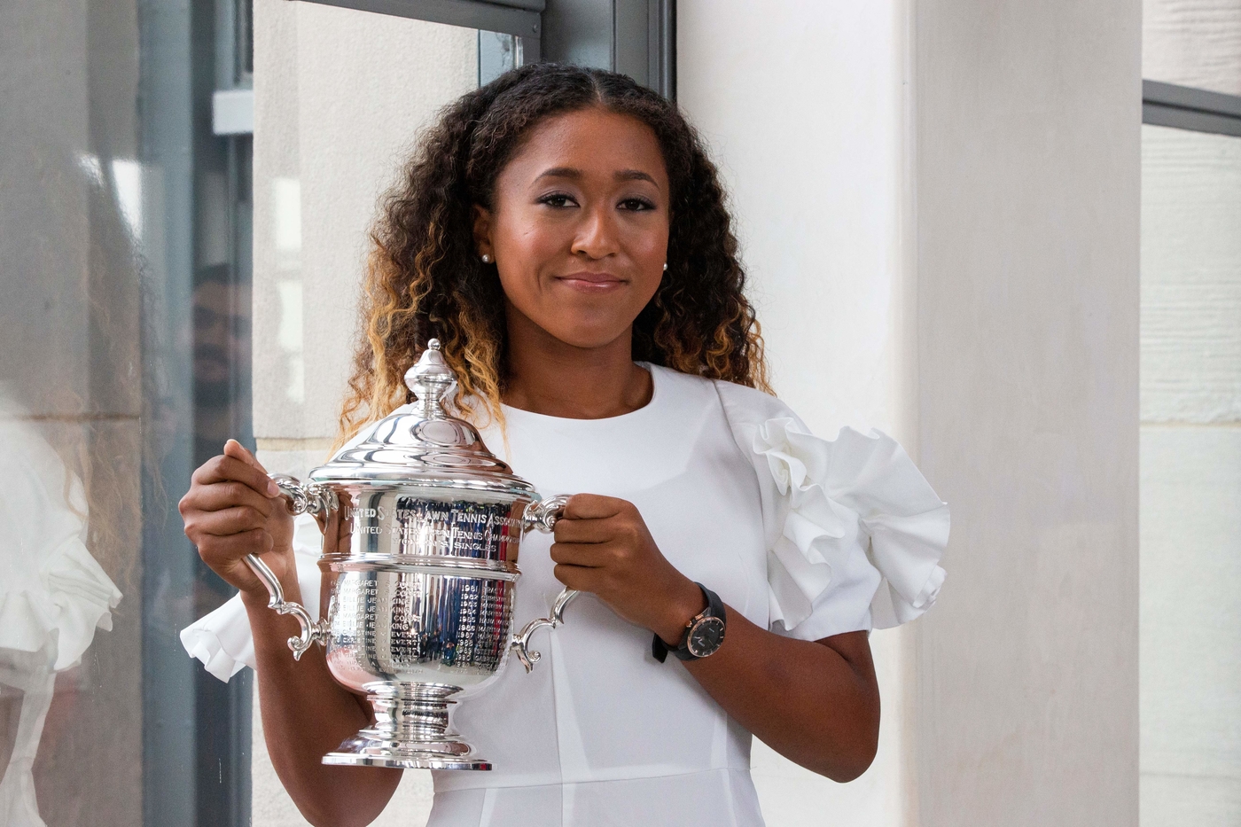 September 21, 2019, Osaka, Japan - Leonard Francois (L),Japanese tennis  player Naomi Osaka s