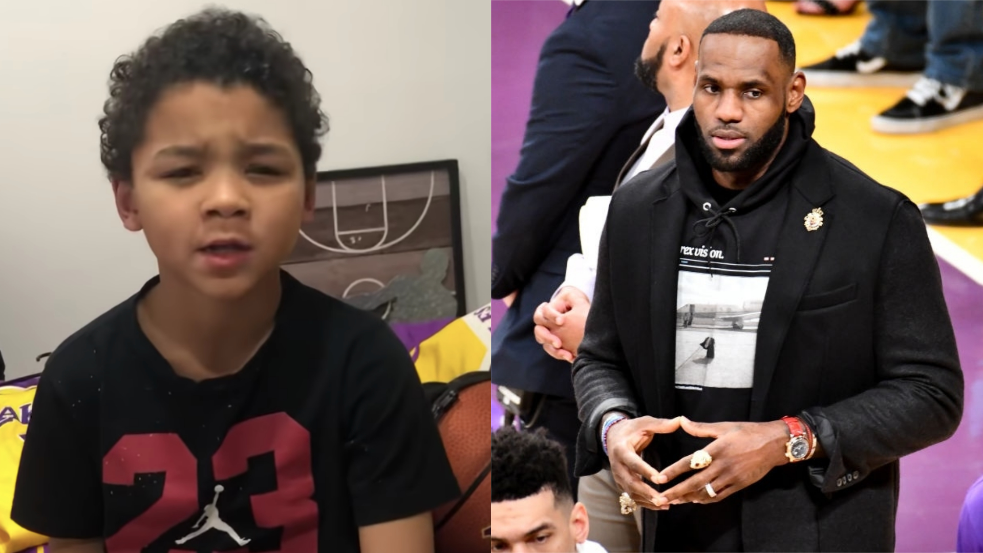 LeBron James Comically Responds To Little Boy Throwing Orange Peel At His Son During Basketball Game