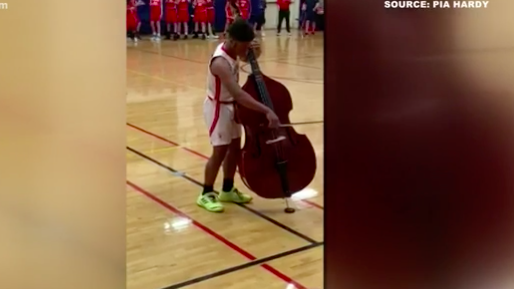 An 8th-Grade Star Basketball Player Performed The National Anthem On The Bass Before His Game