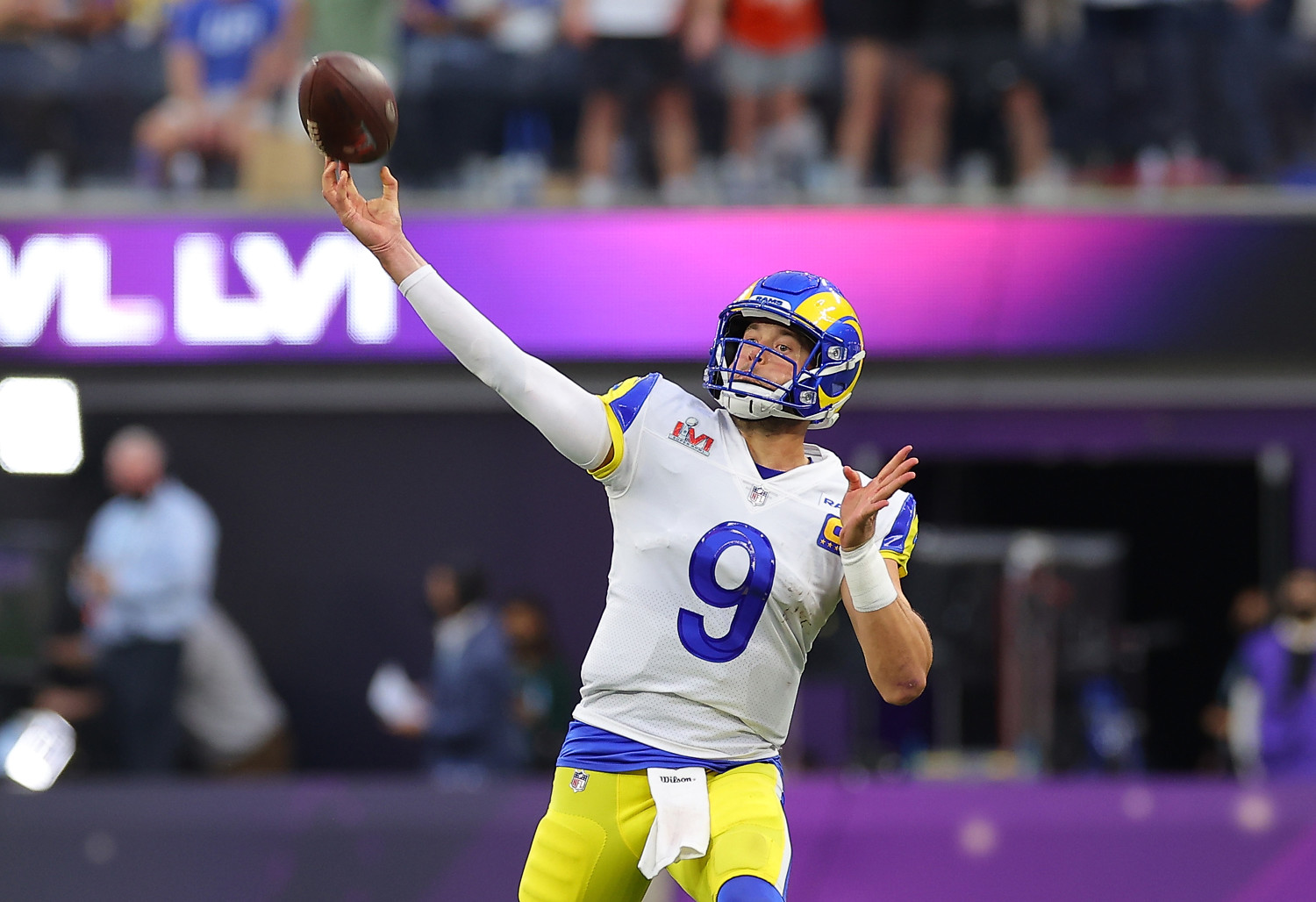 Matt Stafford Rams Super Bowl 56 Champion Lombardi Trophy Photo