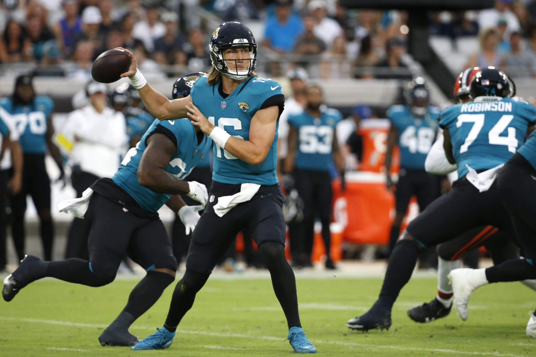 Jaguars line leaky in front of Trevor Lawrence against the depleted Browns