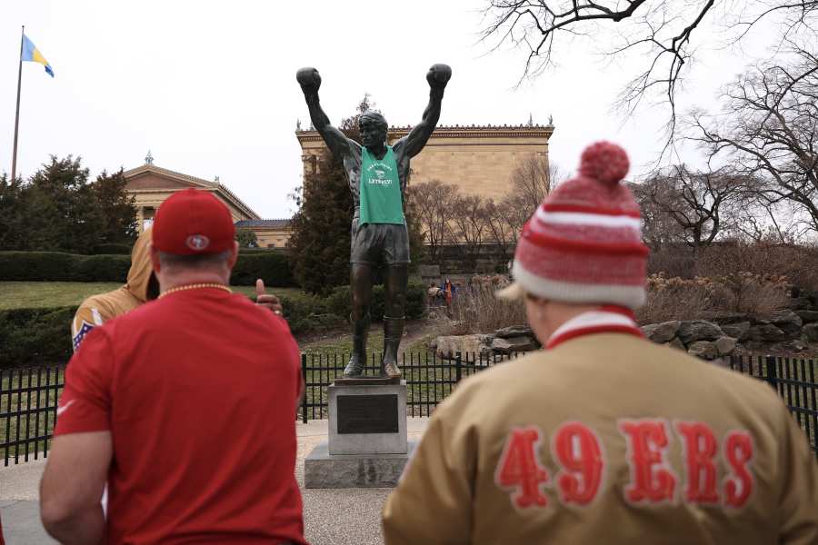 jalen hurts jersey on rocky statue