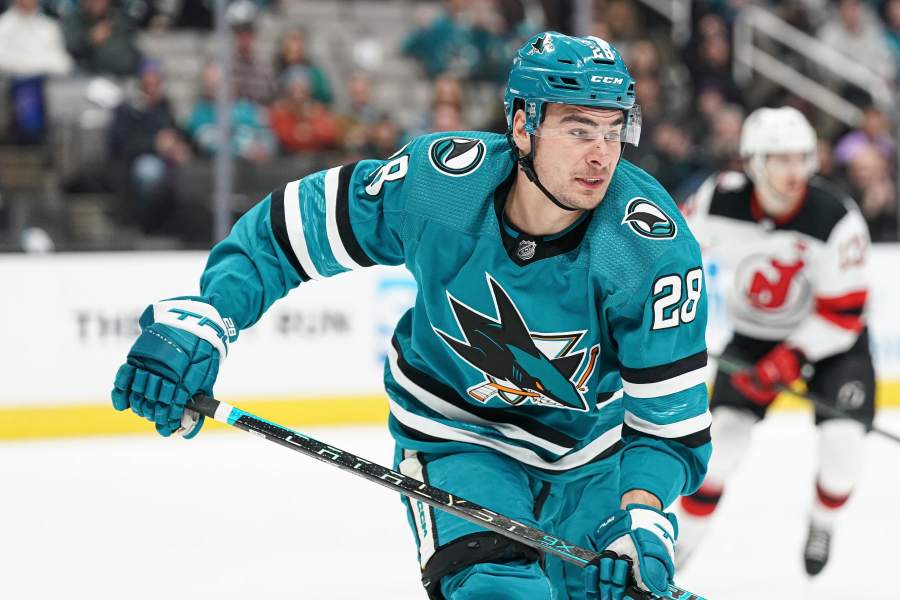 Timo Meier San Jose Sharks Unsigned White Jersey Skating