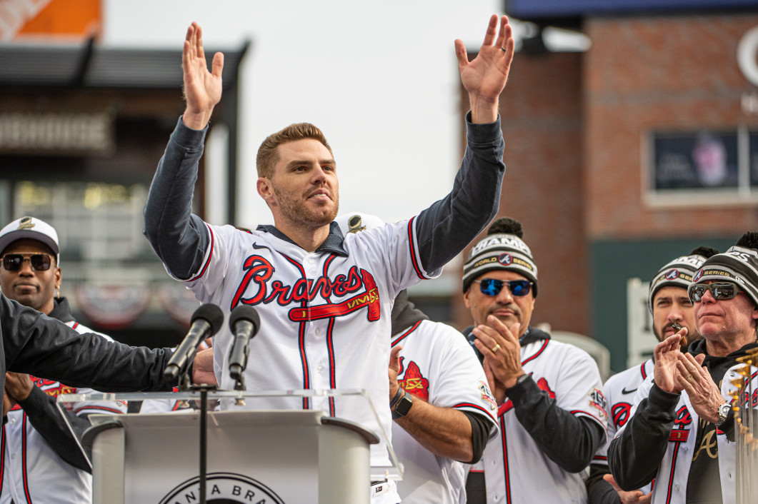 Dansby Swanson at Truist Park celebration: Re-sign Freddie Freeman