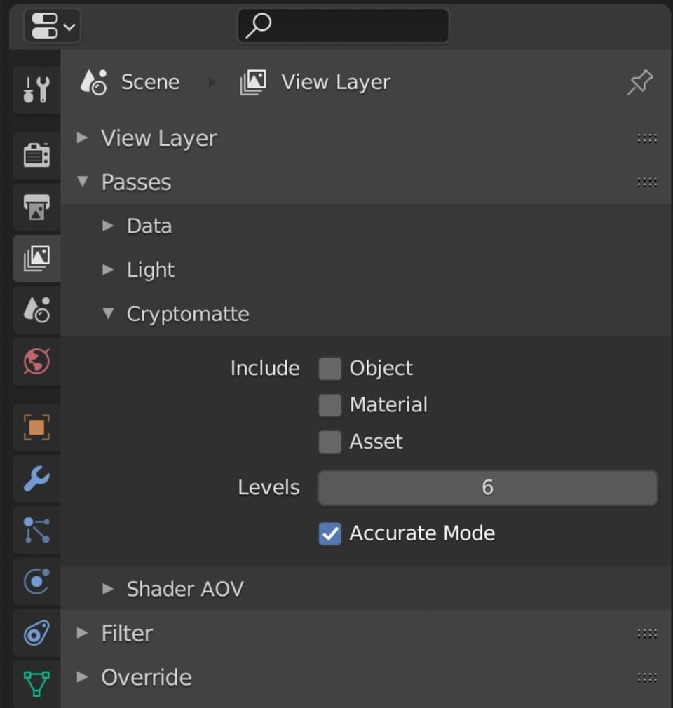 Blender's cryptomatte settings