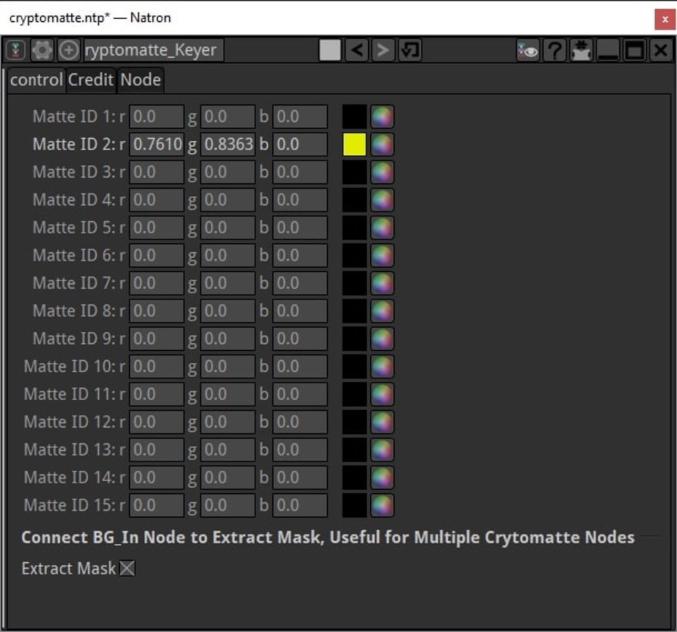 Natron Cryptomatte node settings