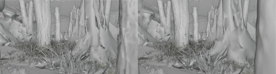 Without proxies, this scene plays in the viewport at 45 fps. With proxies, it plays at 70 fps.