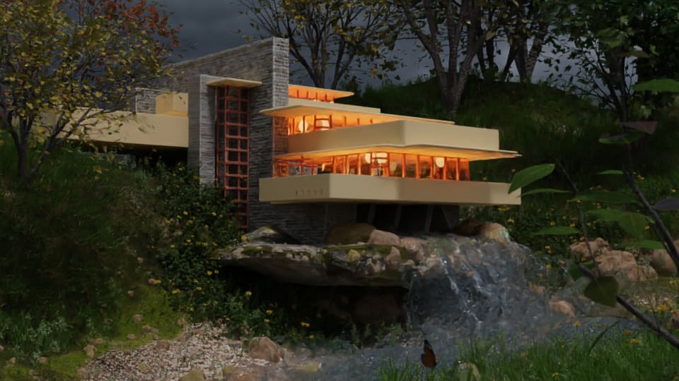 3D rendering of falling waters