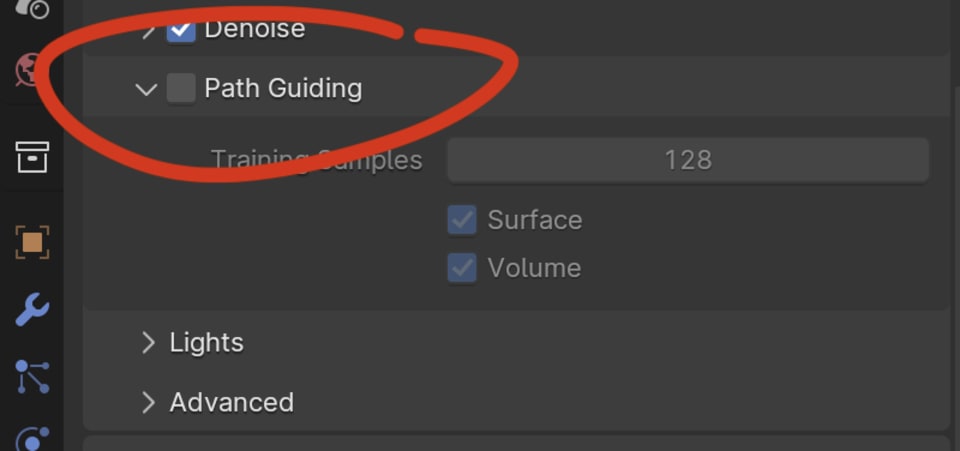 Path Guiding turned off by default
