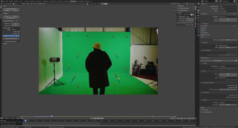 Tracking greenscreen footage in Blender