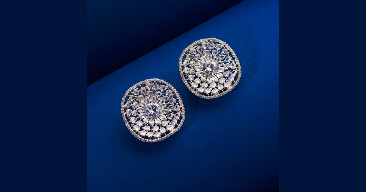 American Diamond Studs - Designer Earrings - Regal Rocks Studs by Blingvine