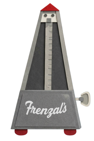 Handcrafted gray metronome with a red roof