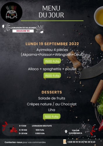 Menu du Lundi 19 Septembre 2022