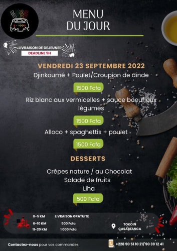 Menu du Vendredi 23 Septembre 2022