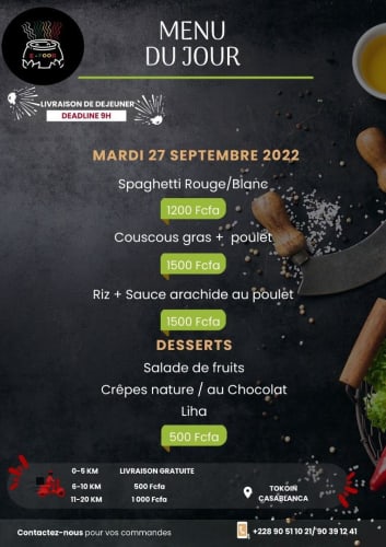 Menu du Mardi 27 Septembre 2022