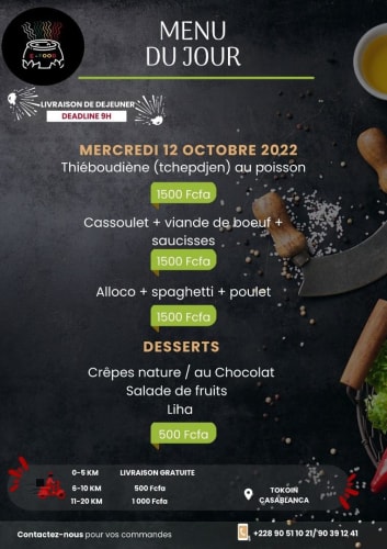 Menu du Mercredi 12 Octobre 2022