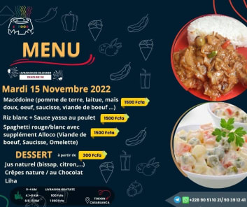 E-Food Menu du Mardi 15 Novembre 2022