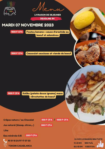 E-Food Menu du Mardi 7 Novembre 2023