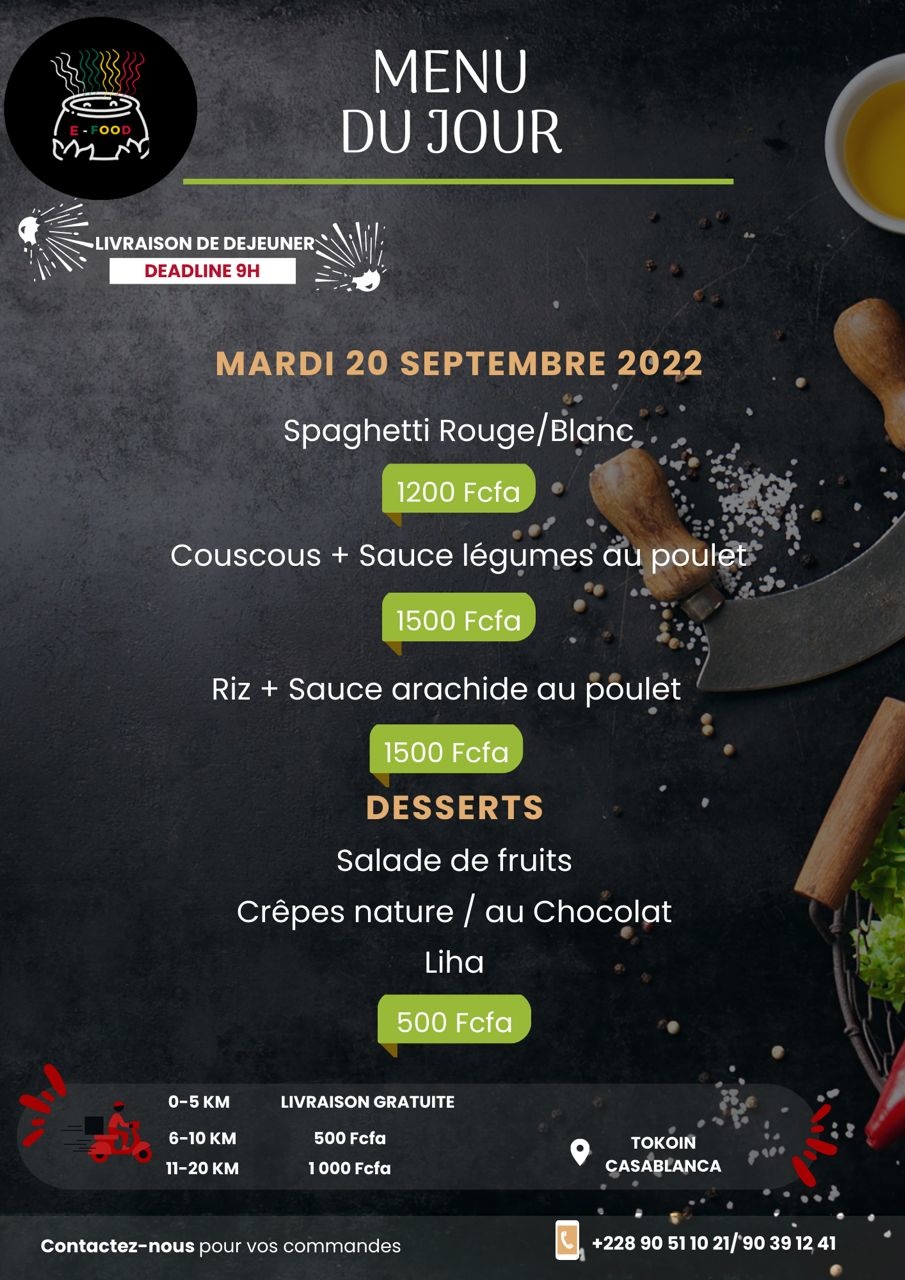 Menu du 20 Septembre 2022