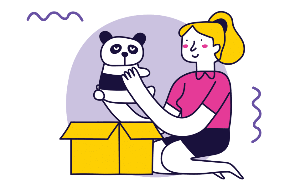 ilustração de menina brincando com ursinho