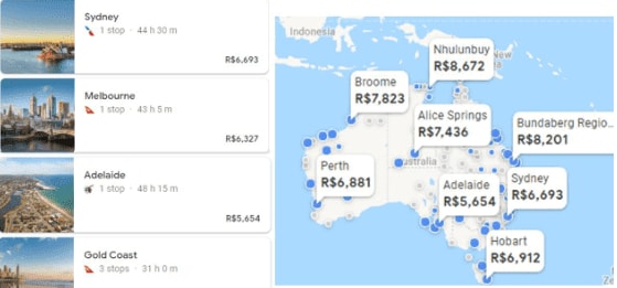 print de passagens áreas para a Austrália