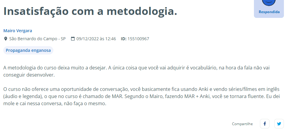 Reclamação reclame aqui mairo vergara