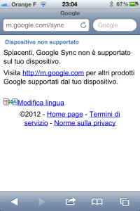 Error page - Google Sync not supported on your device