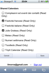 Calendar selection page