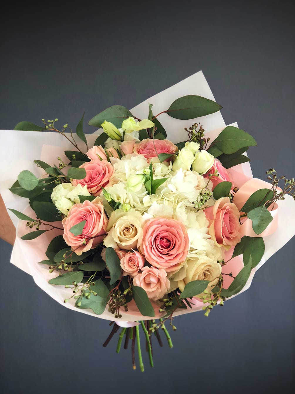 50 white hydrangeas pink