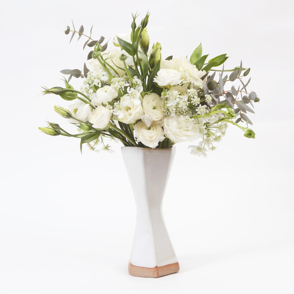 Handmade Ceramic White Inverted Hexagon Vase With White