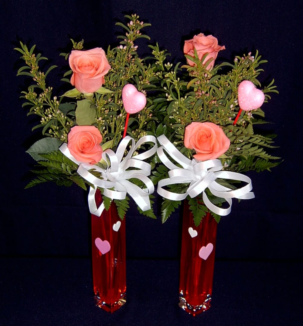 Double Valentine Rose Bud Vase By Flower Fiesta